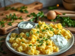 Ovos Mexidos com Ervas e Queijo Cottage