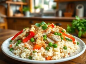 Arroz de Couve-Flor com Frango Desfiado e Legumes