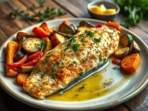 Tilápia Assada com Legumes e Azeite de Alho