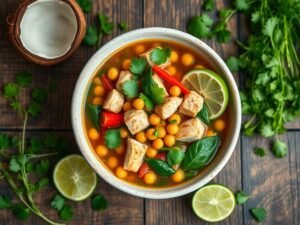 Sopa de Grão de Bico com Frango Tropical