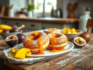 Donuts Tropicais com Calda de Maracujá