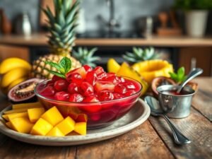 Sagu Tropical com Calda de Frutas Vermelhas