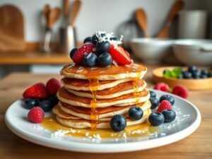 Panqueca Low Carb de Coco com Recheio de Frutas Vermelhas