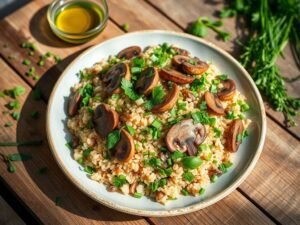 Salada de Trigo Sarraceno com Cogumelos e Ervas Frescas