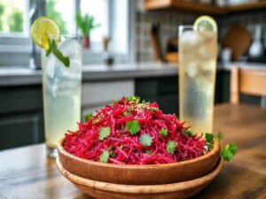 Salada de Beterraba Crua Ralada com Limonada de Gengibre