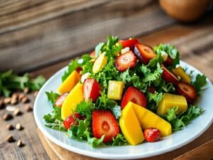 Salada de Folhas Verdes com Frutas Tropical