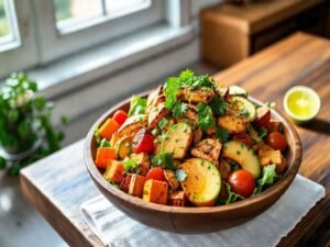 Salada de Batata Doce com Frango Tropical