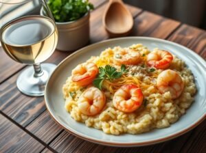 Risotto Camarão Açafrão Vinho Branco Delícia