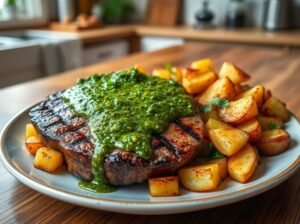 Bife Grelhado com Molho Chimichurri e Batata Rústica