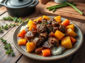 Delícia de Carne na Panela com Batata, Cenoura e Mandioca