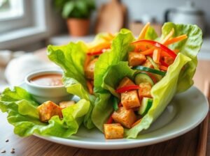 Wrap Alface Tofu Marinado Vegetais