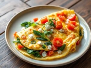 Omelete Energética de Espinafre com Queijo Feta e Tomate