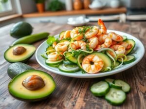 Salada Energética de Camarão com Abacate e Pepino