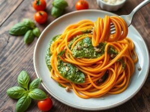 Macarrão Batata Doce Molho Pesto Energético