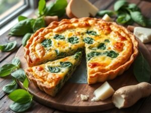 Quiche de Espinafre com Queijo e Massa de Mandioca
